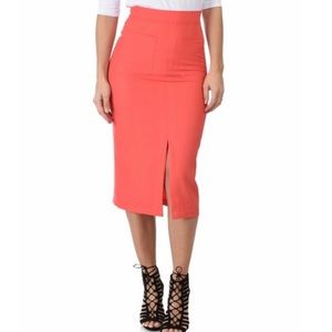 Coral Pocket Front Slit Midi Skirt